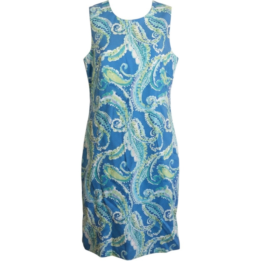 J. McLaughlin Womens Blue Green Paisley Pique Sheath Dress Size 4 Sleeveless Zip